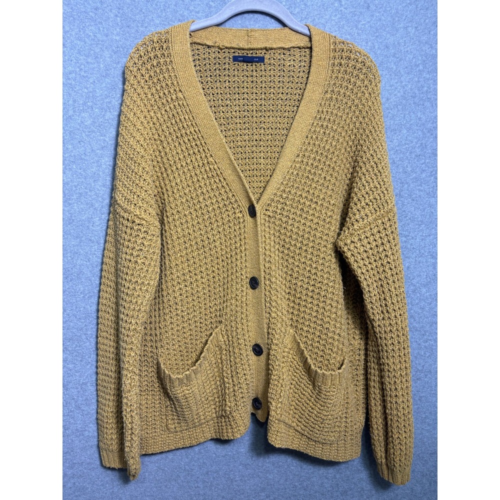 American Eagle Open Knit Cardigan Women's L Tan‎ Chunky Grandpa Cozy Sweater